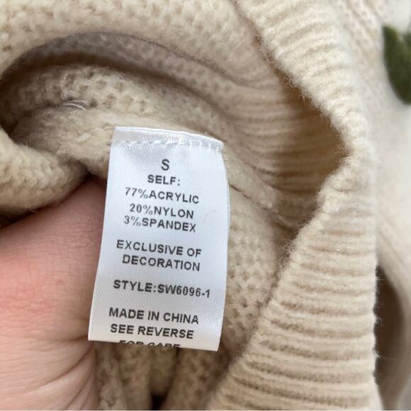 SEE AND BE SEEN Array Of Flowers Embroidered Sweater Tan Cream {3G39} - Picture 10 of 10